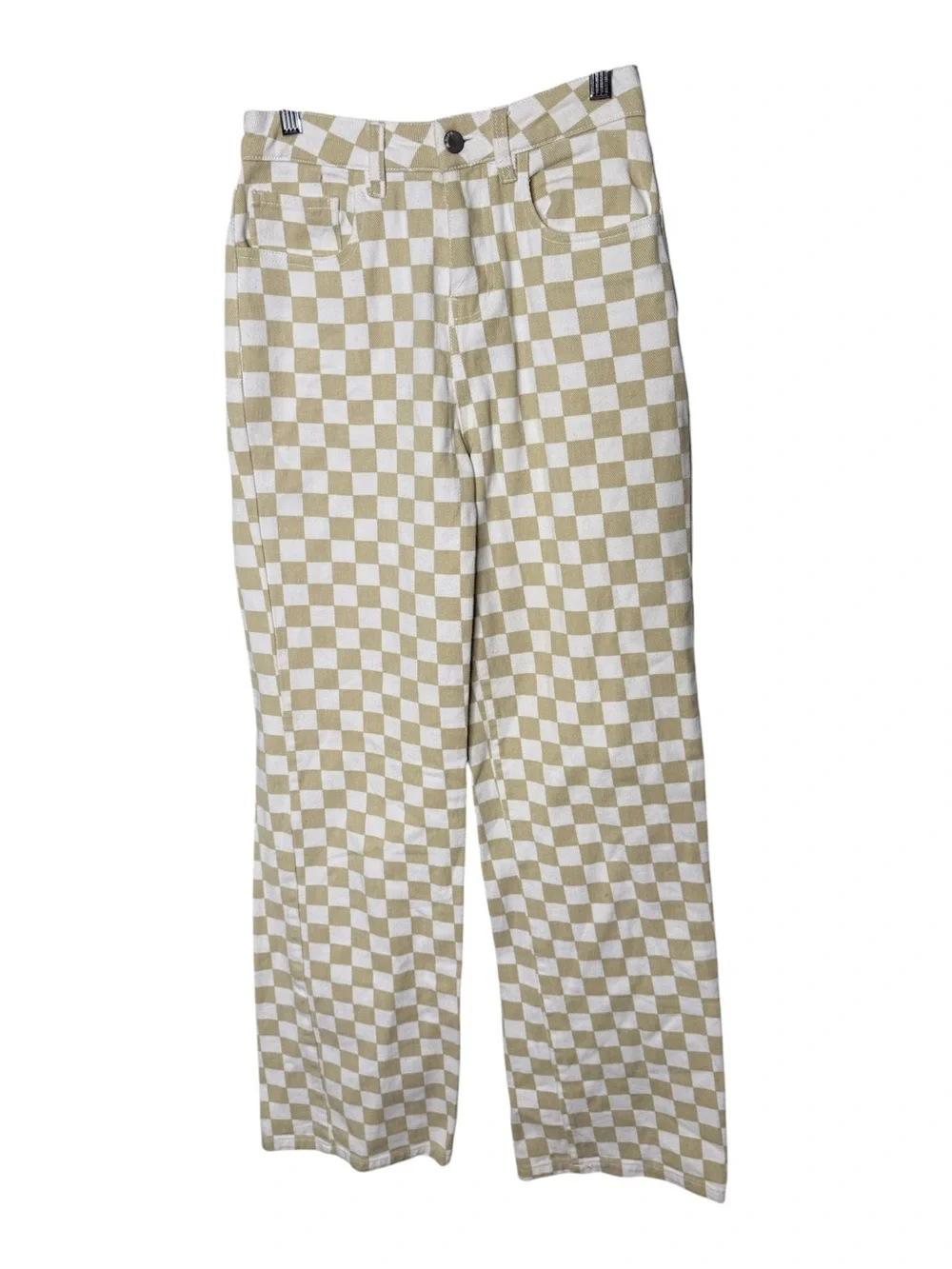 RSQ Cream & Tan Checkerboard High Rise Straight Leg Jeans Size 24